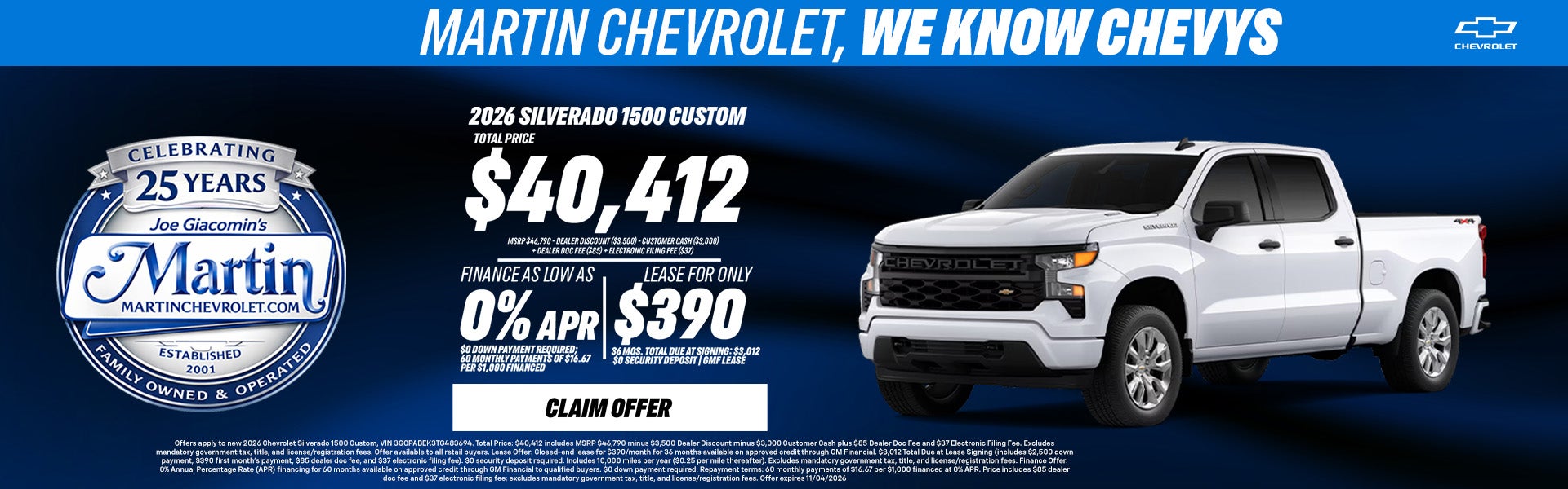 2026 Silverado 1500 Custom Offer
